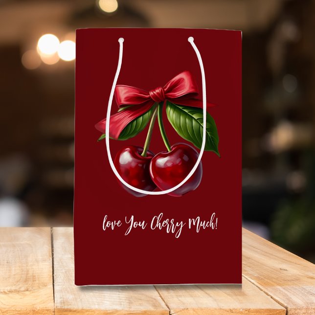 Cherry Red-Cherries with a Bow Medium Gift Bag (Cherries with a Bow Gift Bag-Love you Cherry Much)