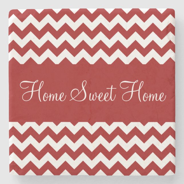 Cherry Red Chevron Stripes Stone Coaster (Front)