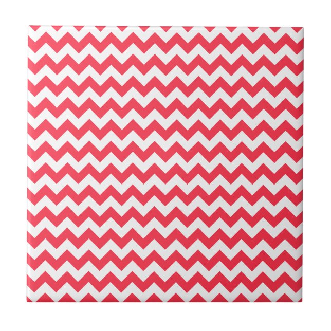 Cherry Red Chevron Zigzag Ceramic Tile (Front)