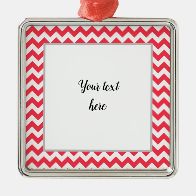 Cherry Red Chevron Zigzag Metal Ornament (Front)