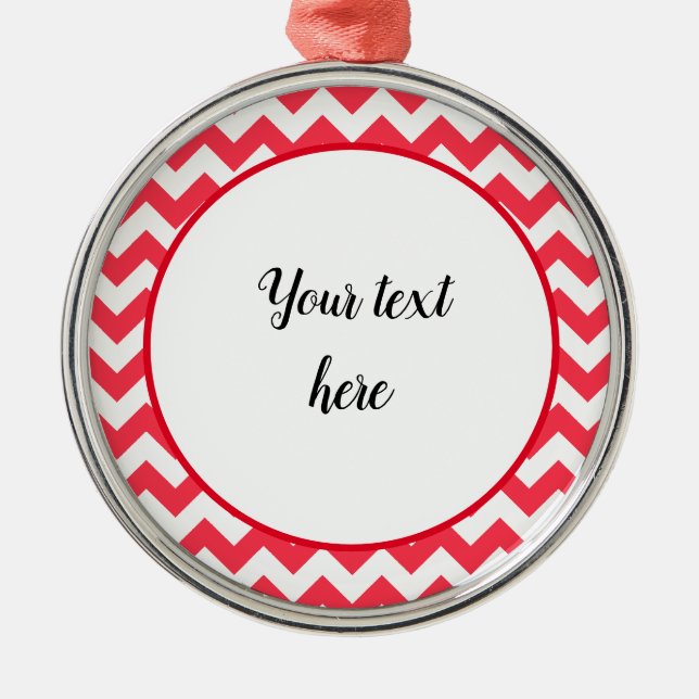 Cherry Red Chevron Zigzag Metal Ornament (Front)