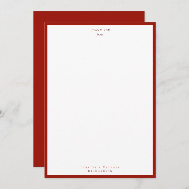 Cherry Red Classic Border Flat Thank You Card (Front/Back)