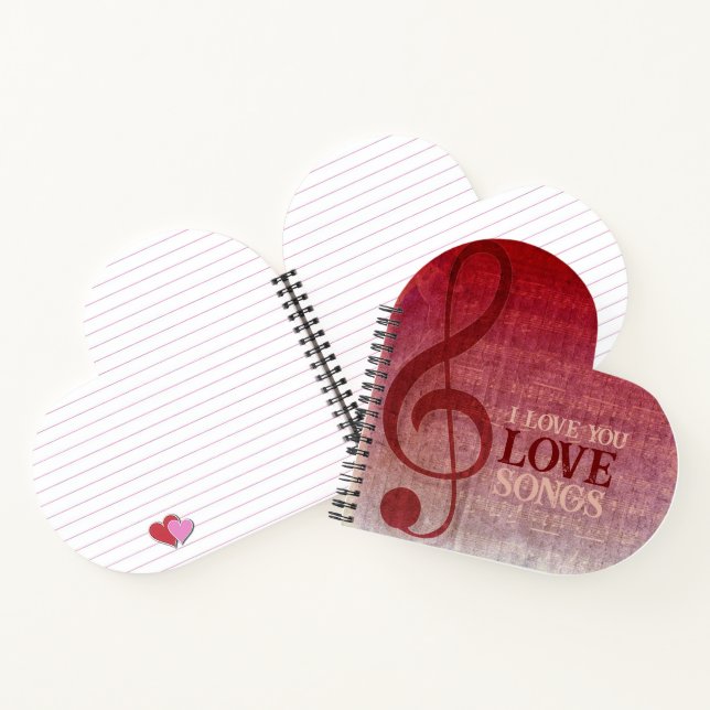 Cherry Red Clef Love Songs Music Notebook (Inside)