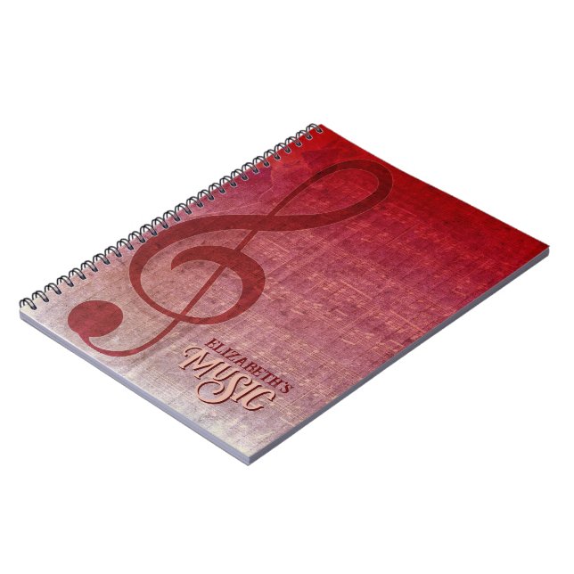 Cherry Red Clef Music Sheet Personalized Notebook (Left Side)