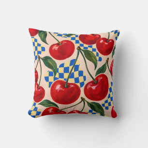 Cherry Red Cobalt Checkerboard Throw Pillow