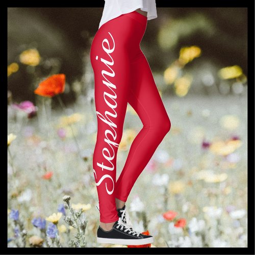 Cherry Red Custom FashionYoga Leggings with Name