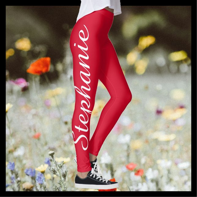 Cherry Red Custom Fashion/Yoga Leggings with Name (Creator Uploaded)