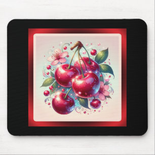 Cherry Red Cute Cherries Floral Girly Pink Mouse Pad