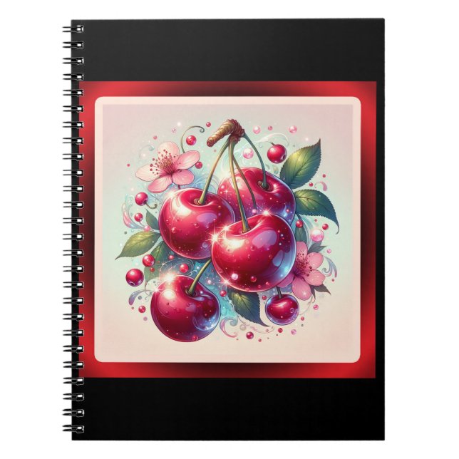 Cherry Red Cute Cherries Floral Girly Pink  Notebook (Front)