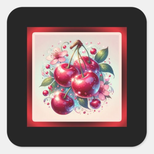 Cherry Red Cute Cherries Floral Girly Pink  Square Sticker