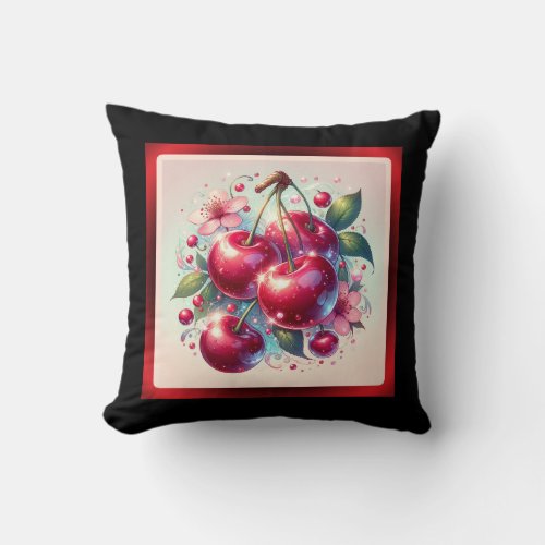 Cherry Red Cute Cherries Floral Girly Pink  Throw Pillow