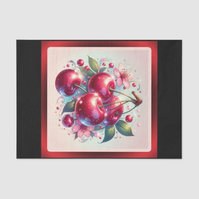 Cherry Red Cute Cherries Floral Girly Pink  Tissue Paper (Front)