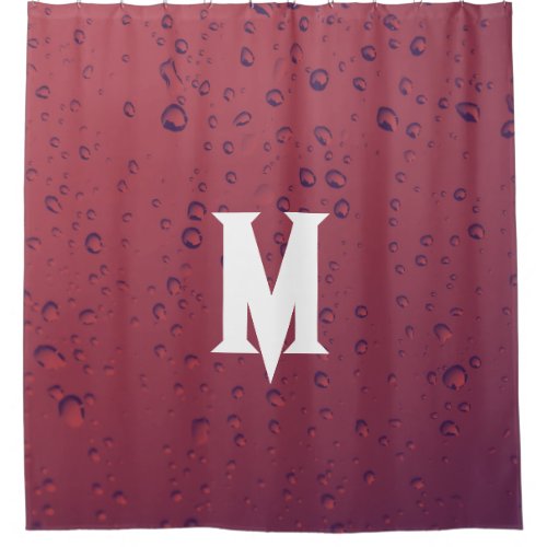 CHERRY RED CUTE RAIN DROPLETS ON GLASS INITIAL SHOWER CURTAIN