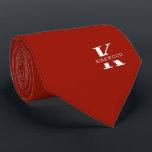 Cherry Red Elegant Monogram   Name | One-Sided Neck Tie<br><div class="desc">An elegant one-sided necktie featuring a bold white monogram across a Cherry Red background. On top of this monogram sits your first or last name spelled out in all capitals. If you prefer a bolder look for the personal name inside of the large letter you can do the following: Use...</div>