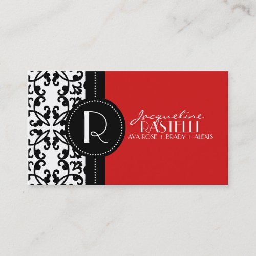 Cherry Red Estate Damask Mommy Calling Card 