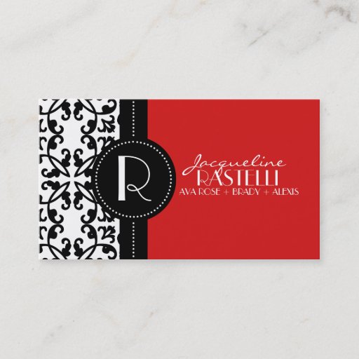 Customizable Cherry Red Estate Damask Mommy Calling Card / Business Card Template
