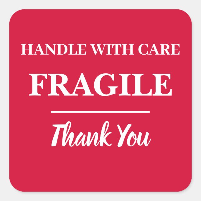 Cherry Red Fragile Label Square Sticker (Front)