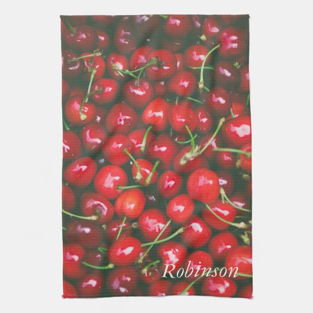 Cherry Red Fruit Personalised Kitchen Towel (Vertical)