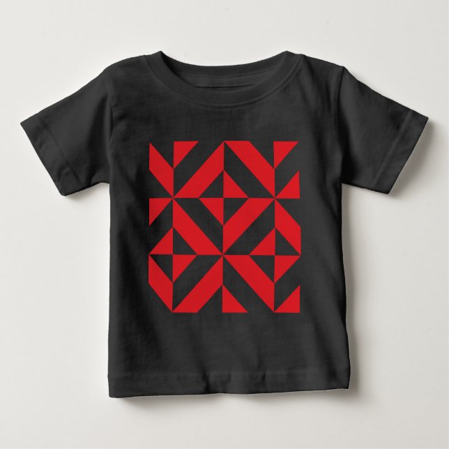 Cherry Red Geometric Deco Cube Pattern Baby T-Shirt (Front)