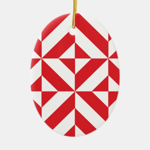 Cherry Red Geometric Deco Cube Pattern Ceramic Ornament