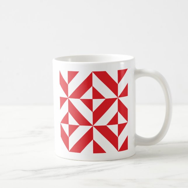 Cherry Red Geometric Deco Cube Pattern Coffee Mug (Right)
