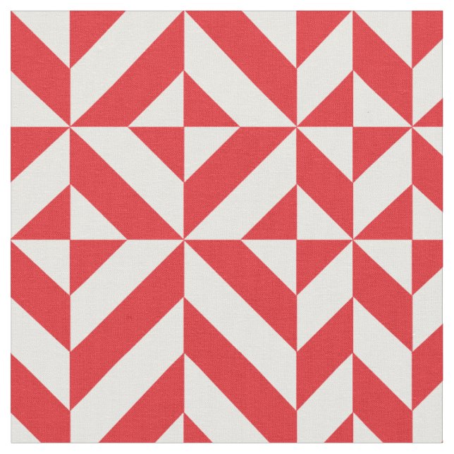 Cherry Red Geometric Deco Cube Pattern Fabric (Close Up)