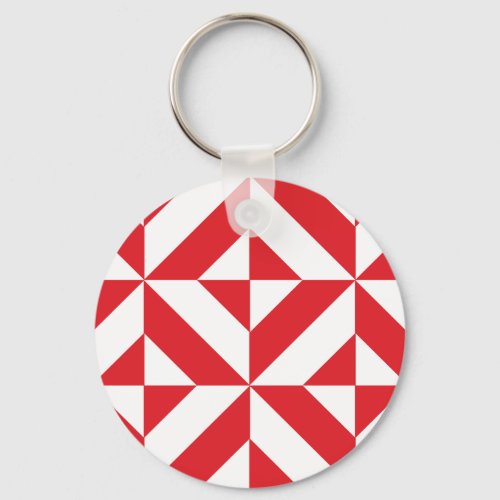 Cherry Red Geometric Deco Cube Pattern Keychain