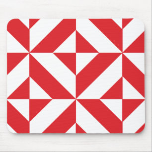 Cherry Red Geometric Deco Cube Pattern Mouse Pad