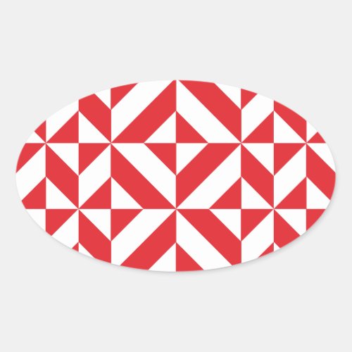 Cherry Red Geometric Deco Cube Pattern Oval Sticker