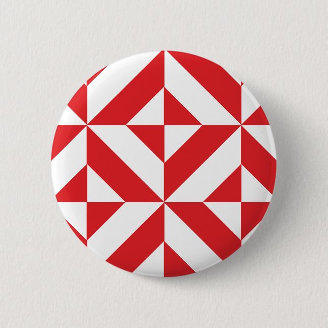 Cherry Red Geometric Deco Cube Pattern Pinback Button (Front)