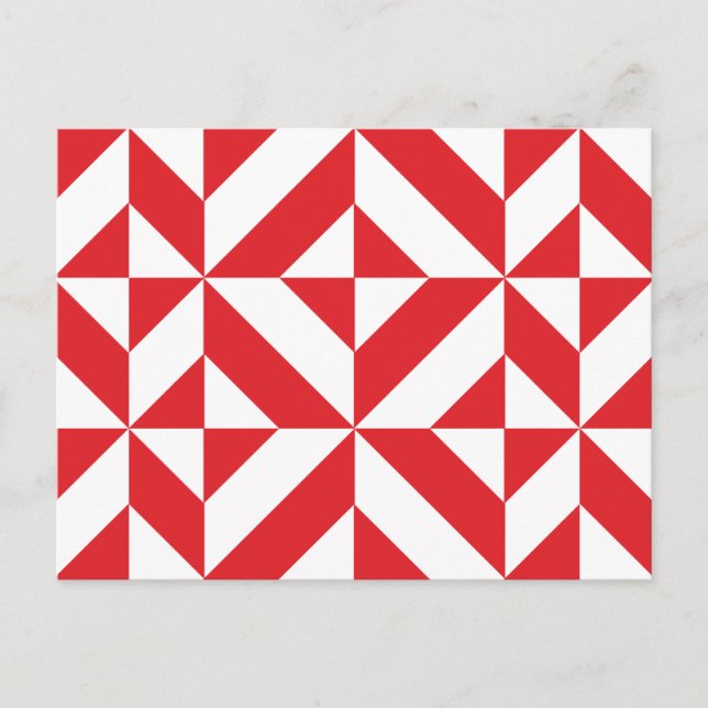 Cherry Red Geometric Deco Cube Pattern Postcard (Front)
