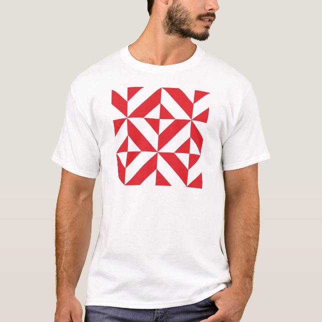 Cherry Red Geometric Deco Cube Pattern T-Shirt (Front)