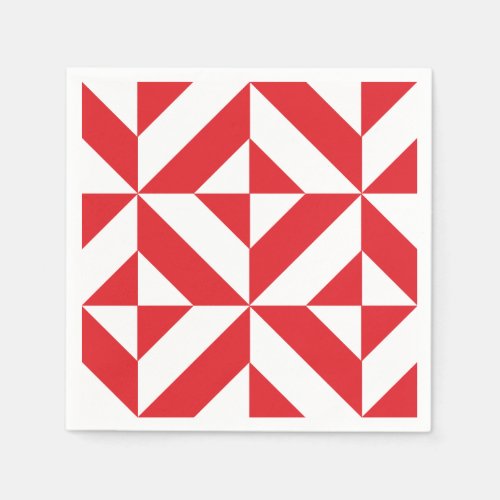 Cherry Red Geometric Deco Pattern Paper Napkins