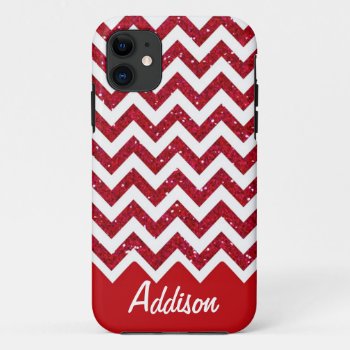 Cherry Red Glitter Chevron Name Bling Case by brookechanel at Zazzle