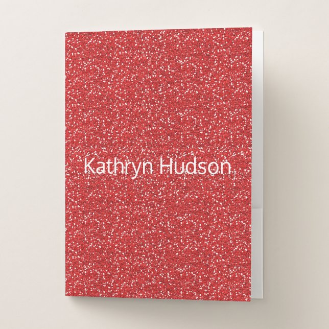 Cherry Red Glitter Custom Pocket Folder (Front)