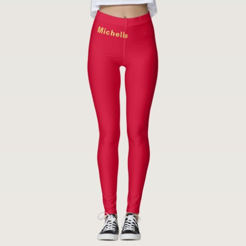 Cherry Red Gold Colors Professional Trendy Modern Leggings