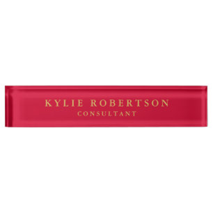 Cherry Red & Gold Colors Professional Trendy Plain Desk Name Plate