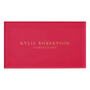 Cherry Red & Gold Colors Professional Trendy Plain Name Tag
