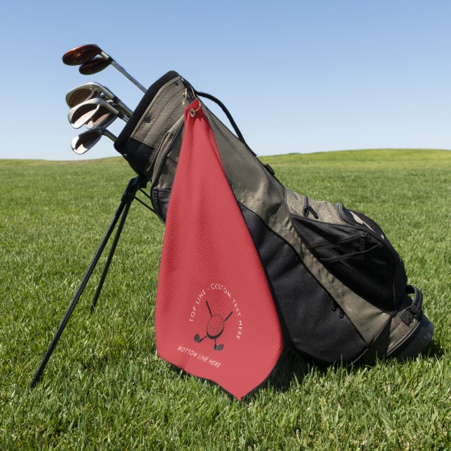Cherry Red Golf Towel Featuring Text and Logo (Green)