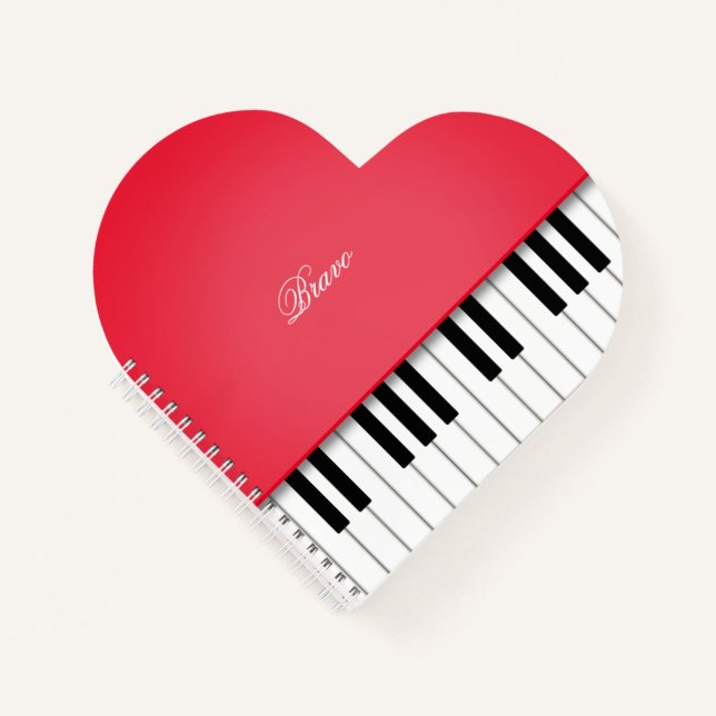 Cherry Red Grand Piano Music Keyboard Custom Notebook (Front)