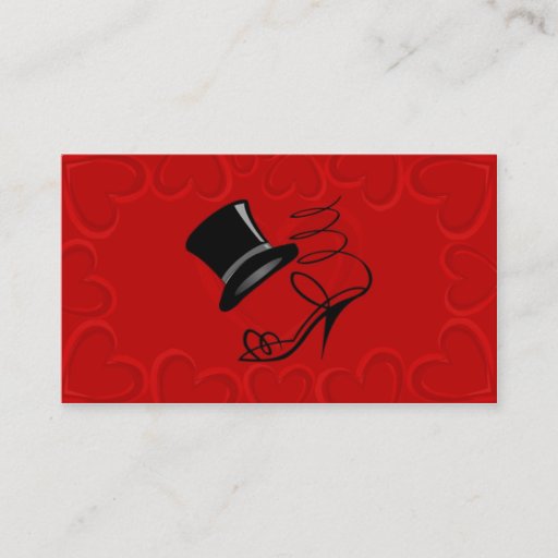 Customizable Cherry Red Hearts Top Hat and High Heel Place card Business Card Templates