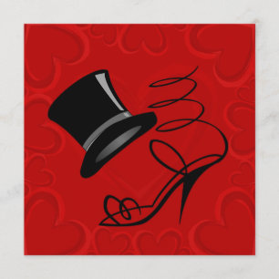 Cherry Red Hearts Top Hat and High Heels Invite