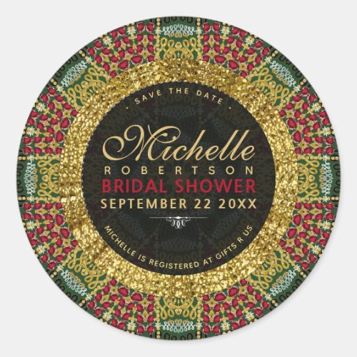 Cherry Red Jewel Gold Mandala Stickers Labels