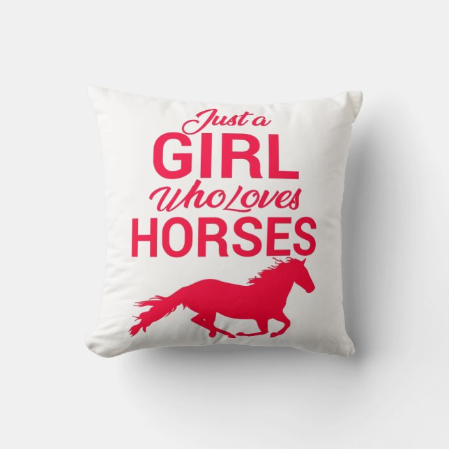 Cherry Red Just A Girl Who Loves Horses   Throw Pillow (Front)