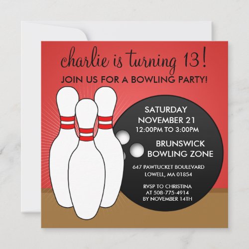 Cherry Red Let's Have a Ball Bowling Party Custom Invitation