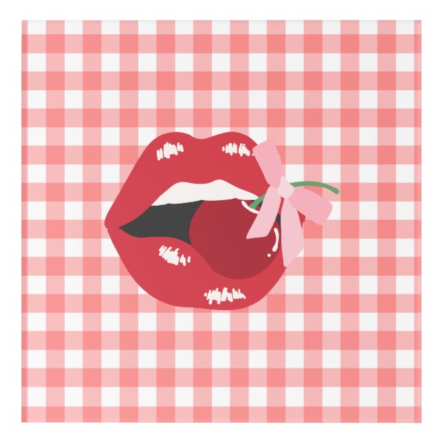 Cherry Red Lips Coquette Acrylic Print (Front)