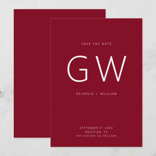 Cherry Red Minimal Typography Monogram Save The Date