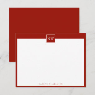 Cherry Red Monogram Single Broad Border Note Card
