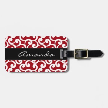 Cherry Red Monogrammed Elements Print Luggage Tag by Letsrendevoo at Zazzle