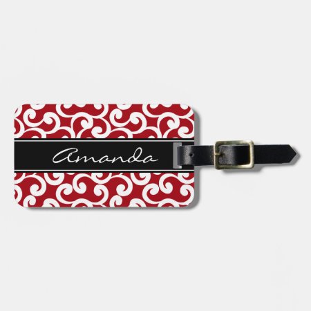 Cherry Red Monogrammed Elements Print Luggage Tag